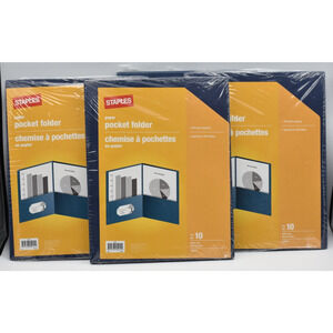 Staples 2-Pocket 100 Sheet Capacity Folders w/Business Card Slot Blue x-39 NEW
